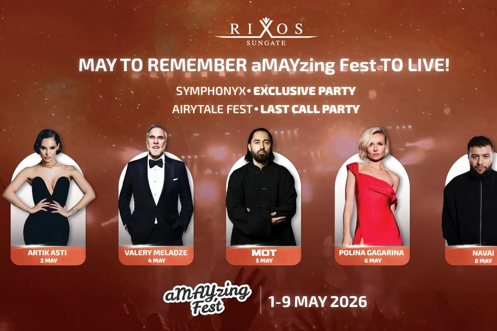 Афиша концертов в отелях Турции 2026 года Rixos Sungate 5* (Кемер)