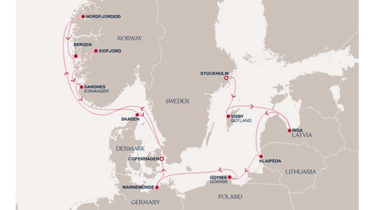 Карта маршрута: Круиз Explora Journeys: Стокгольм — Копенгаген, 14 ночей